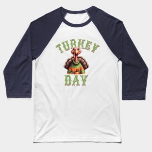 Turkey Day Fun and Colorful Thanksgiving Cartoon Illustration Baseball T-Shirt